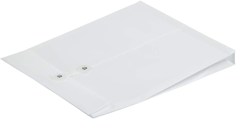 JAM PAPER Plastic Envelopes with Button & String Tie Closure - Letter Open End - 9 3/4 x 11 3/4 - White - 12/Pack