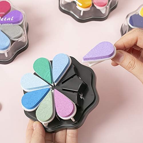 YPSelected 8 Assorted Multi Colours Waterdrop Shaped Craft Rubber Stamps Petal Ink Pads for Paper Wood Fabric (Set 1030)
