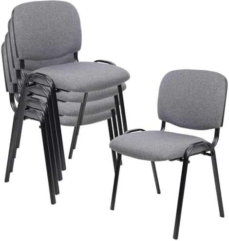 CLATINA Set of 5 Pack Waiting Room Chair Fabric Grey Stackable Chairs Metal Frame with Thickened Seat Back Cushion for Waiting Conference Room Guest Chairs