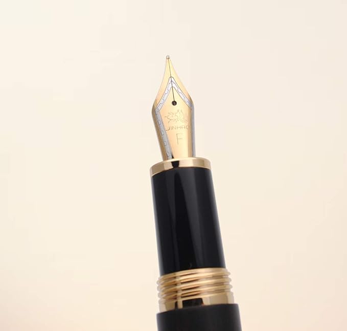 JINHAO 9056 Natural Wood Fountain Pen Handmade Ink Pen (Ebony Wood, Fine Nib 0.5mm)