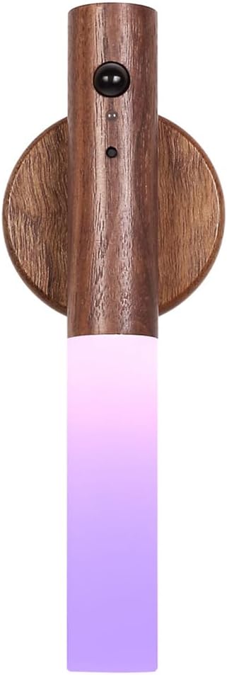 LANDGOO Motion Sensor Night Light RGB & Touch Control | USB-C Rechargeable Wooden Wall Sconce | Bathroom/Bedroom Light for Hallway, Stairs, Closet, Kids Room, Vanity, (Walnut Wood)