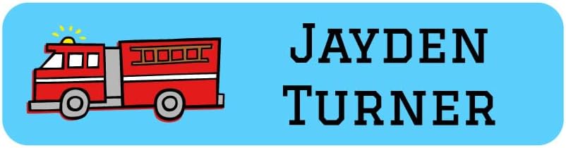 Name Bubbles - Custom Small Rectangle Name Labels for Kids (64 Labels) - Personalized Waterproof Name Stickers for Daycare, Lunch Boxes, Water Bottles, Shoes, School Supplies, & Camp (Fire Truck)