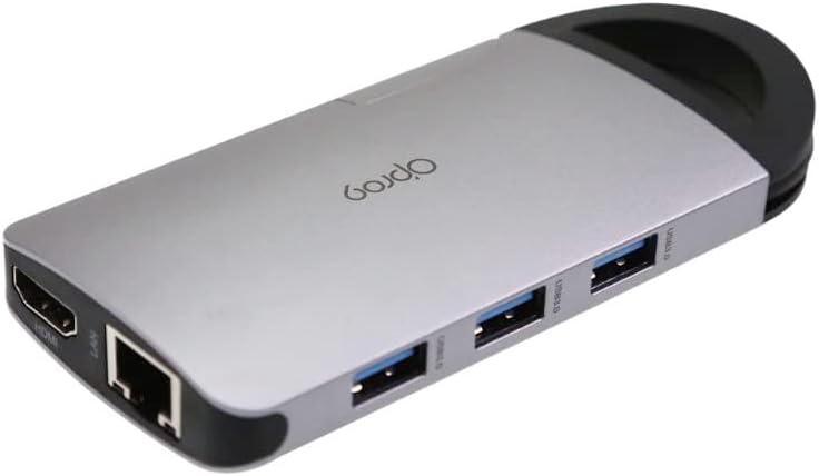 Opro9 8-in-1 USB-C Hub with 3 USB 3.0 Ports, Dual Monitor Laptop Docking Station, 4K HDMI, USB-C Power Delivery, SD/TF Card Reader & Ethernet, Portable for MacBook Pro and Other Type-C Laptops (Gray)