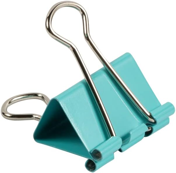 JAM PAPER Colorful Binder Clips - Medium - 1 1/4 Inch (32 mm) - Teal Binderclips - 15/Pack