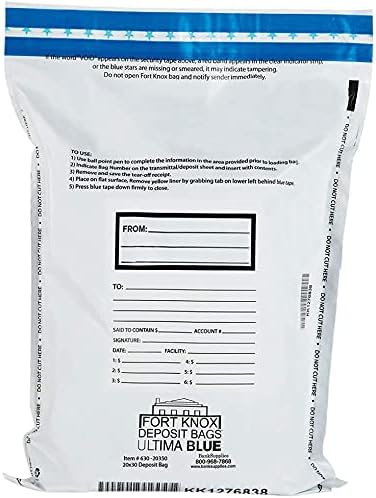 BankSupplies Ultima Blue Dual Pocket White Deposit Bags |20W x 30H | Pack of 100 | Transit, Transfer, Valuables | Tamper Evident Tape | Captive Flap Closure | Security Deposit Bag