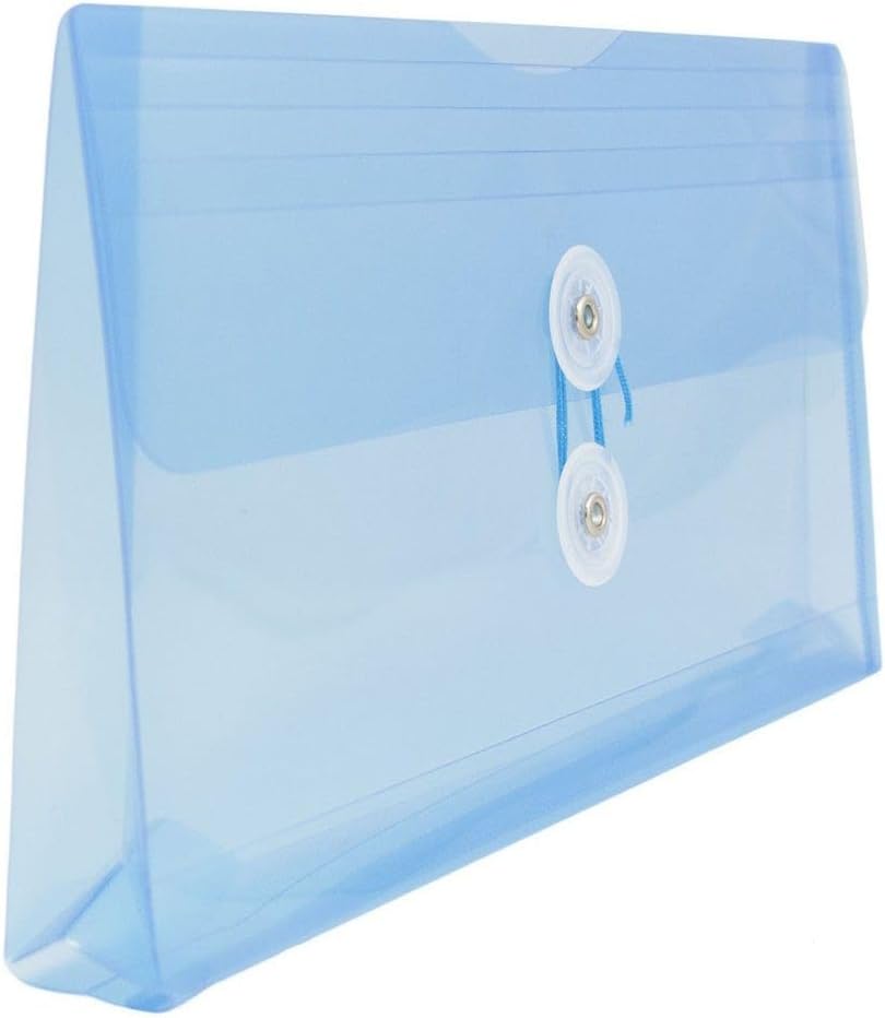 JAM PAPER Plastic Envelopes with Button & String Tie Closure - #10 Business Booklet - 5 1/4 x 10 - Blue - 3/pack