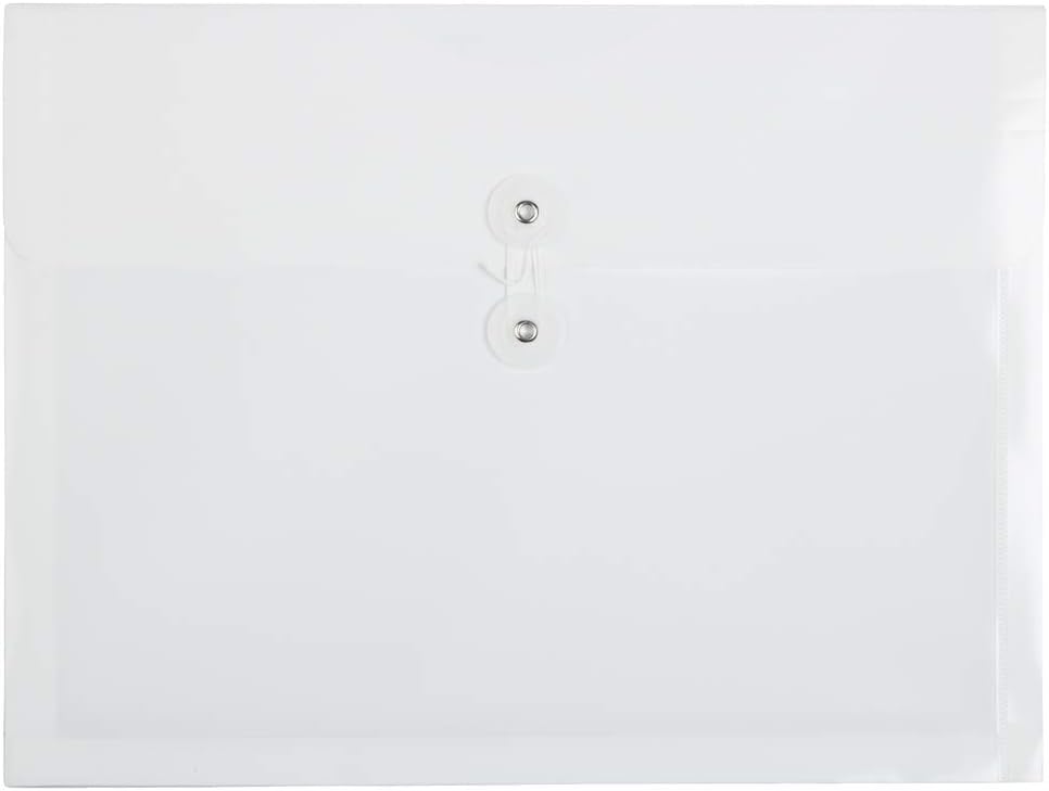 JAM PAPER Plastic Envelopes with Button & String Tie Closure - Letter Booklet - 9 3/4 x 13 - White - 12/Pack