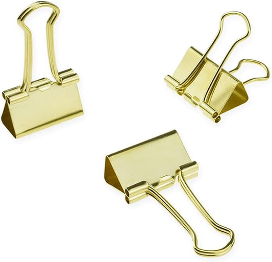 HAHIYO Binder Clips Paper Clamps Spring Steel Sturdy Medium 1.26 inches Width 0.39 Inch Capacity No Sharp Edges Heavy Duty Tight Grip Reusable Gold Metal Bright Finish for Home Office School 13 Pack