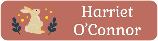 Name Bubbles - Custom Small Rectangle Name Labels for Kids (64 Labels) - Personalized Waterproof Name Stickers for Daycare, Lunch Boxes, Water Bottles, Shoes, School Supplies, & Camp (Bunny)