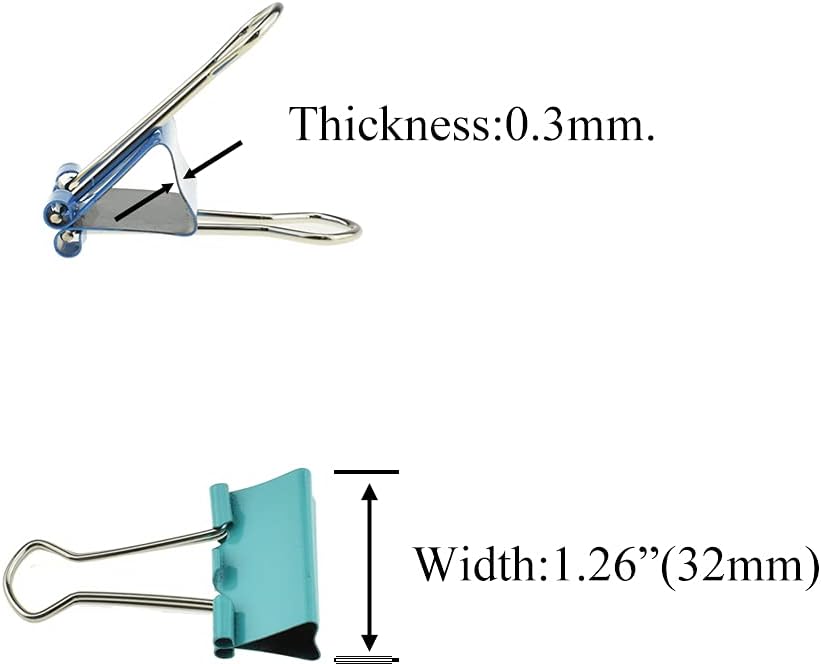 HAHIYO Binder Clips Paper Clamps Spring Steel Sturdy Medium 1.26 inches Width 0.39 Inch Capacity No Sharp Edges Heavy Duty Tight Grip Reusable Color Metal Bright Finish for Home Office School 17 Pack