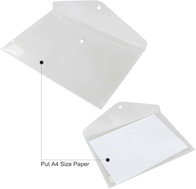 Plastic Envelopes with Button Snap Closure, 20pcs Clear Poly Folders for Documents, Letter Size, A4 Size, for School and Office Supplies