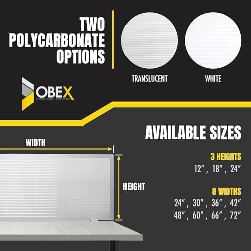 OBEX Polycarbonate Office Desk Mounted Privacy Screen Adjustable Table Top Panel Divider, Universal Aluminum Bracket-USA Made, 18" x 42", Translucent