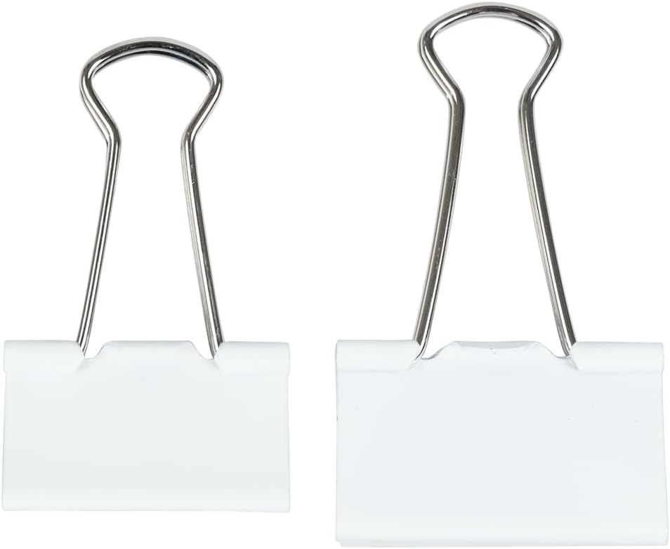 JAM PAPER Colorful Binder Clips Assortment - Medium & Large Size - White Binderclips - 27 Clips/Pack