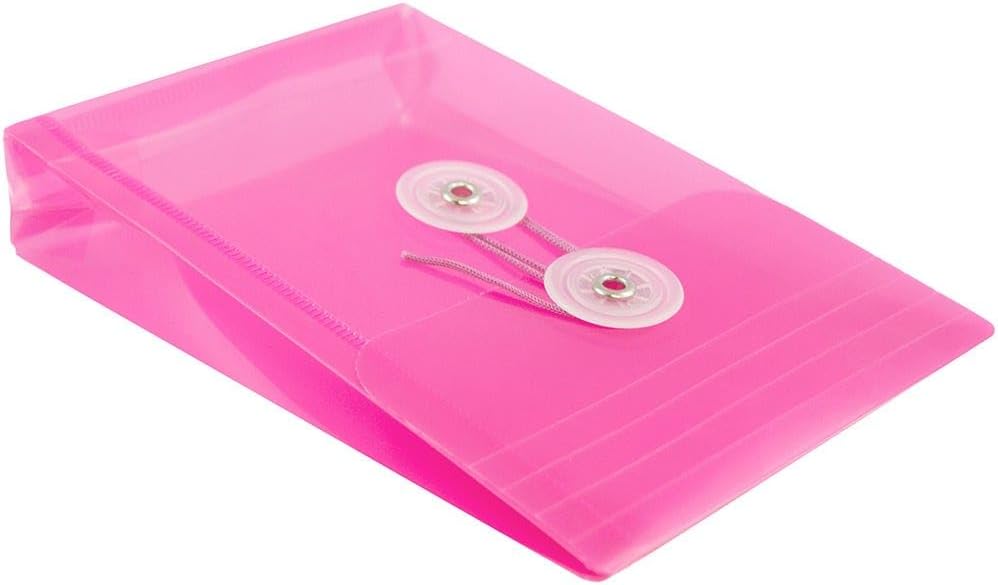 JAM PAPER Plastic Envelopes with Button & String Tie Closure - 4 1/4 x 6 1/4 - Fuchsia Pink - 3/Pack