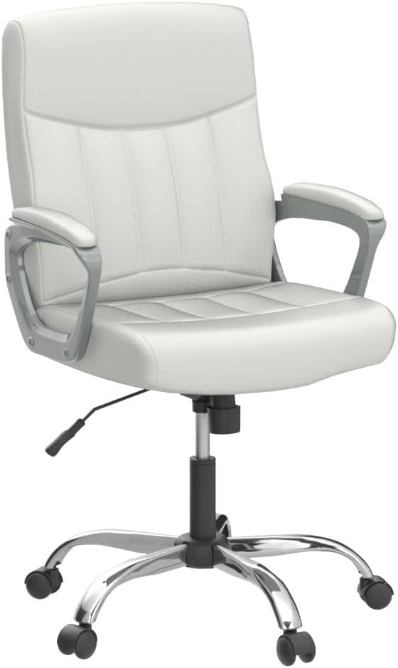 CLATINA Office Computer Desk Chair Executive Mid Back Chair Comfortable Ergonomic Managerial Chair Adjustable PU Leather Home Office Desk Chair Swivel, White 2PK