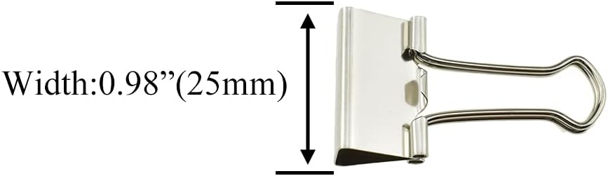 HAHIYO Binder Clips Paper Clamps Spring Steel Sturdy 0.98 inches Width 0.31 Inch Capacity No Sharp Edges Heavy Duty Tight Grip Reusable Silver Metal Bright Finish for Home Office School 25 Pack