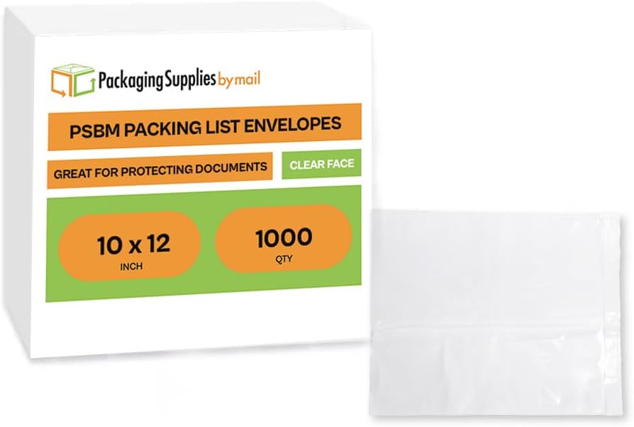 PSBM 1,000 PCS 10 x 12 Inch Clear Self-Adhesive Packing List Envelopes, Plastic Shipping/Mailing Pouch Enclosed Bags for Packing Slips Invoice Label
