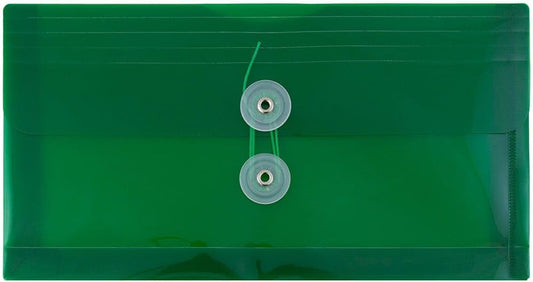 JAM PAPER Plastic Envelopes with Button & String Tie Closure - #10 Business Booklet - 5 1/4 x 10 - Green - 3/pack