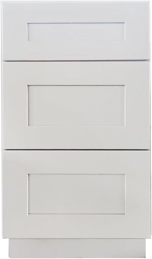 Shaker Style White RTA Base Drawer Cabinet by Solid Wood for Kitchen, Bathroom, Bedroom or Office with 3 Drawers and Soft Close(30" W x 24" Depth x 34-1/2" H)