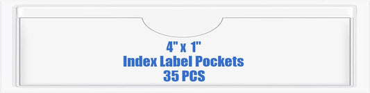 Origin-Joy 35 PCS Self Adhesive Index Card Pockets with Top Open, Clear Plastic Label Holder for Notes, Library and Business, Adhesive Label Pockets & Holder (4 x 1 inch)