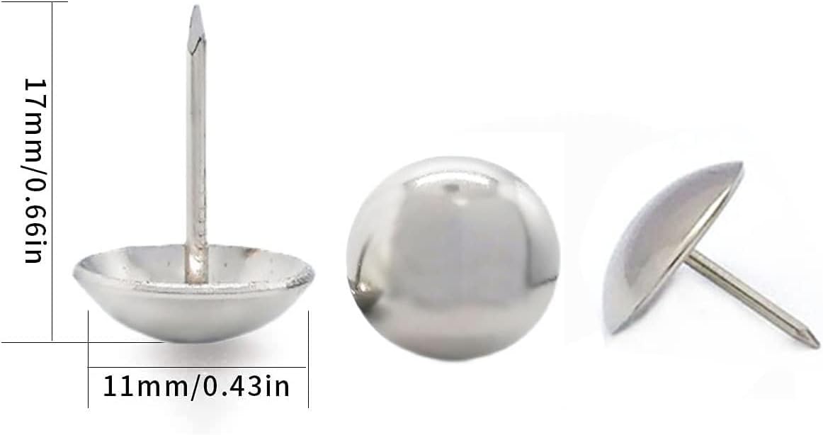 500Pcs Upholstery Tacks, BetterJonny Decorative Furniture Nails Pins Sliver Metal Thumb Tacks for Upholstered Furniture Cork Board, Home Decor(17X11MM)