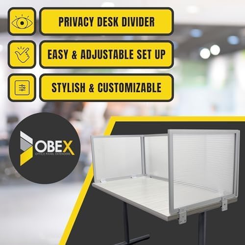 OBEX Polycarbonate Office Desk Mounted Privacy Screen Adjustable Table Top Panel Divider, Universal Aluminum Bracket-USA Made, 24" x 72", Translucent