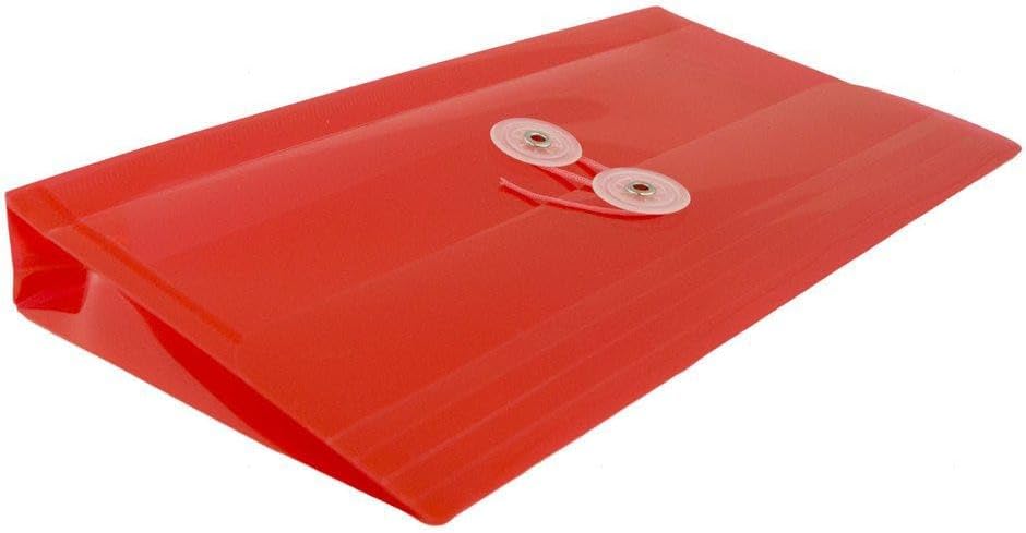 JAM PAPER Plastic Envelopes with Button & String Tie Closure - #10 Business Booklet - 5 1/4 x 10 - Red - 3/pack