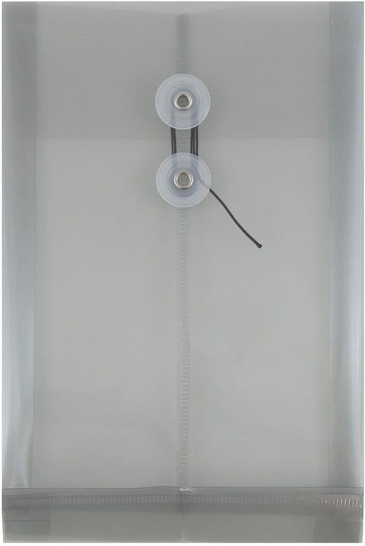 JAM PAPER Plastic Envelopes with Button & String Tie Closure - 6 1/4 x 9 1/4 - Smoke Grey - 3/Pack