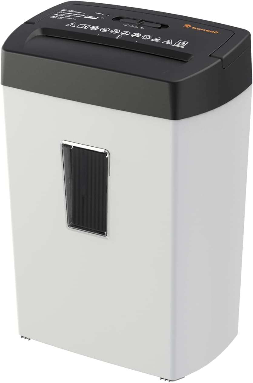 Bonsaii 12-Sheet Cross Cut Shredder, P-4 High Security, 5.5 Gal, Heavy Duty for Home Office, Shreds Paper, Credit Card, Mail, Staples, with Transparent Window, White & Black (C275-A)