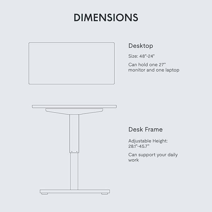 FLEXISPOT EN1 One-Piece Standing Desk 48 x 24 Inches Height Adjustable Electric Desk Sit Stand Desk Home Office Desks (White Frame + Marble Gray Top, 2 Packages)