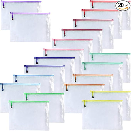 Oaimyy-20 PCS-5" x 7"-Mesh Zipper Pouch, Plastic Zip File Folders Puzzle Bags for Organizing,Office Supplies,Travel,Home Storage,Color