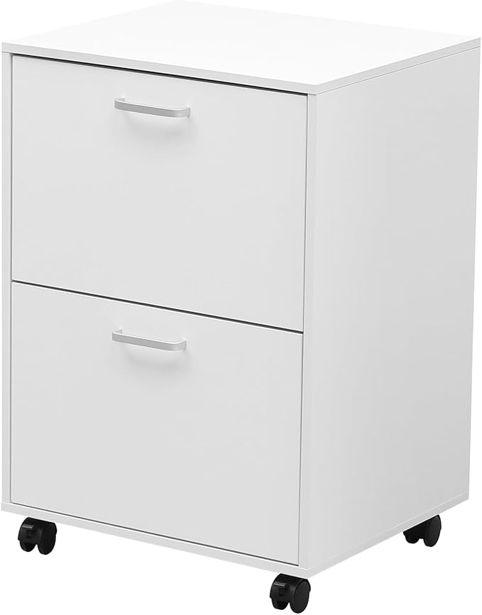 QDSSDECO 2 Drawer Mobile File Cabinet, Rolling Vertical Filing Cabinet fits A4, Legal Paper and Letter Paper for Home Office, White