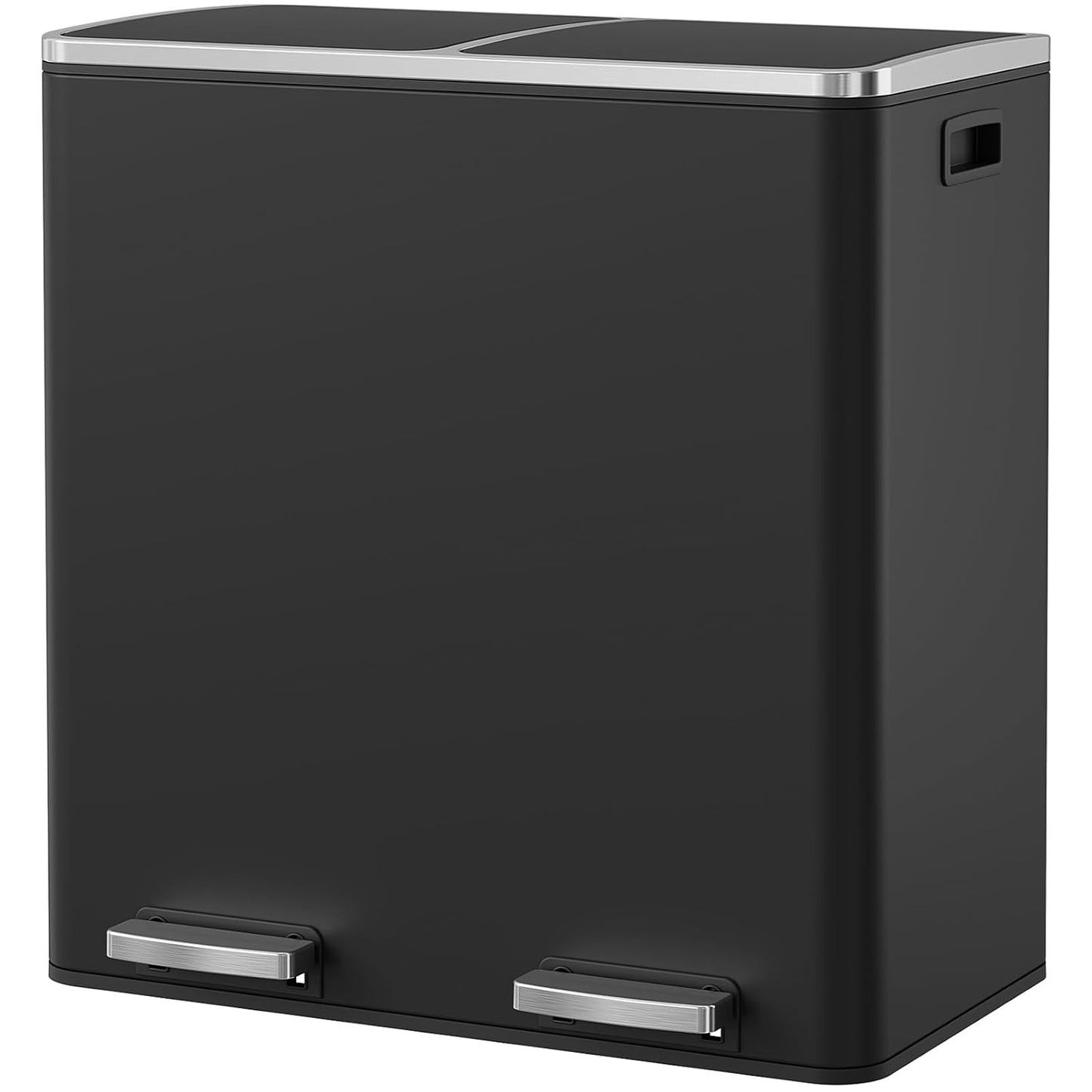 Arlopu 16 GallonStainless Steel Trash Can, 60L Dual Compartment, Metal Kitchen Step Recycle Bin, Metal Double Dustbin, in-Home Garbage Rubbish Can W/Removable Liner Buckets (Black)