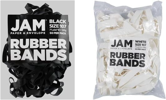 JAM PAPER Colorful Rubber Bands - Size 107 - Black & White Multi-Purpose Rubberbands - 100/Pack