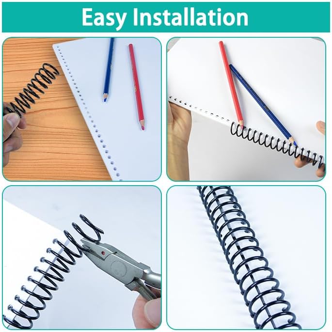 Rayson 28.6mm Plastic Spiral Coil Binding 3:1 Pitch, 1-1/8 inch, 240 Sheets Capacity Black Coil Binding Spines - Versatile for Office and Educational Tasks, Pack of 50