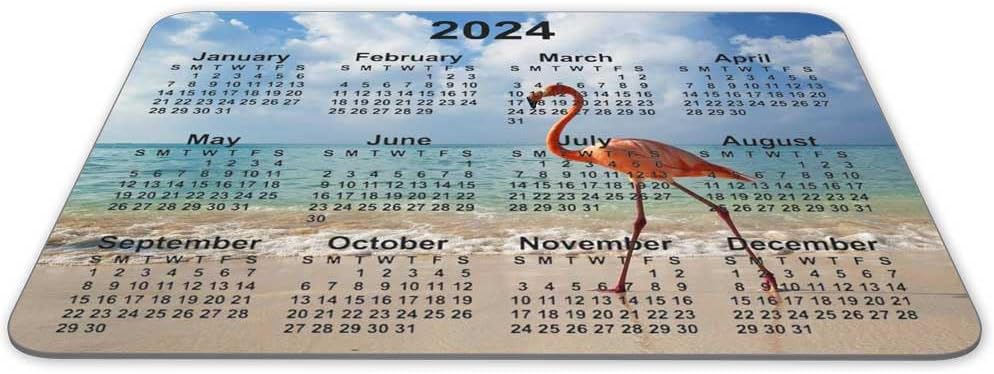 Calendar Mouse pad, Natural Rubber Quality Creative Gaming Mouse Pad Rectangle Mouse Personalized Desk Mouse Pad 9.5 inch x 7.9 inch (2024 Flamingo Calendar)