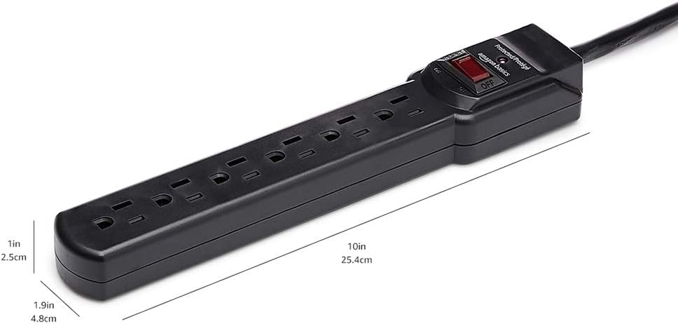 Amazon Basics Surge Protector Power Strip, 6-Outlet with 200J Protection, 2ft Extension Cord, Rectangle, Black (20 Pack)