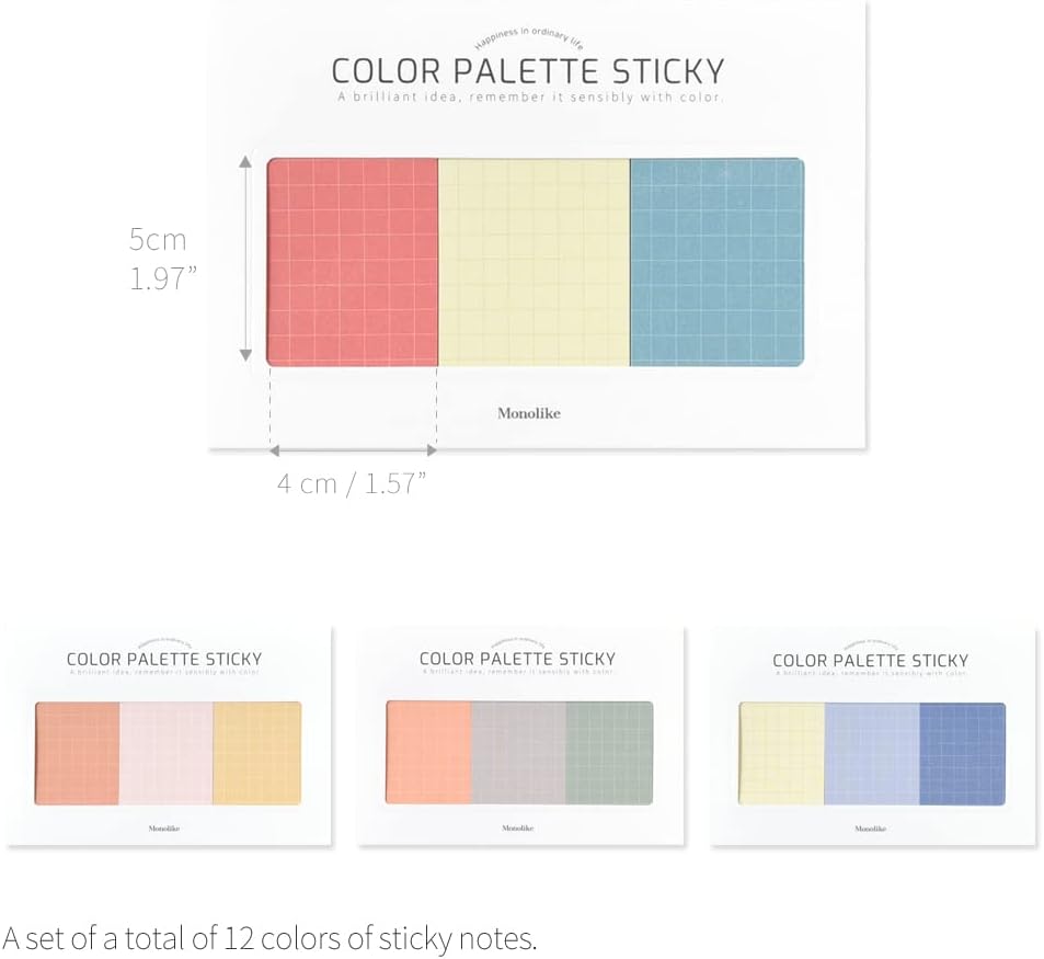 Monolike Color Palette Sticky Grid 300 A Set 4p - Self-Adhesive Memo Pad 30 Sheets