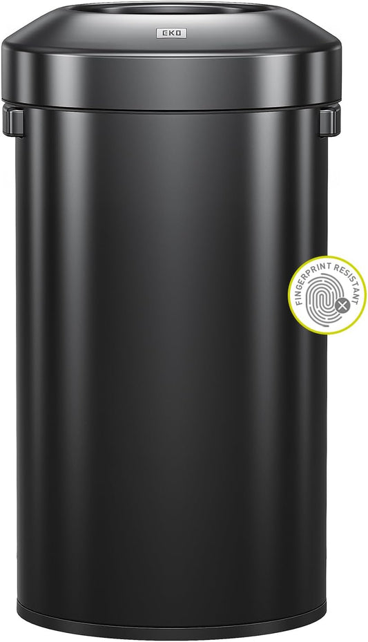 EKO Urban 32 Gallon Round Black Stainless Steel Open Top Waste Bin, Tall Commercial Trash Can for Indoor/Outdoor, Extra Large Metal Garbage Bin for Office, Restaurant, Restroom,120L