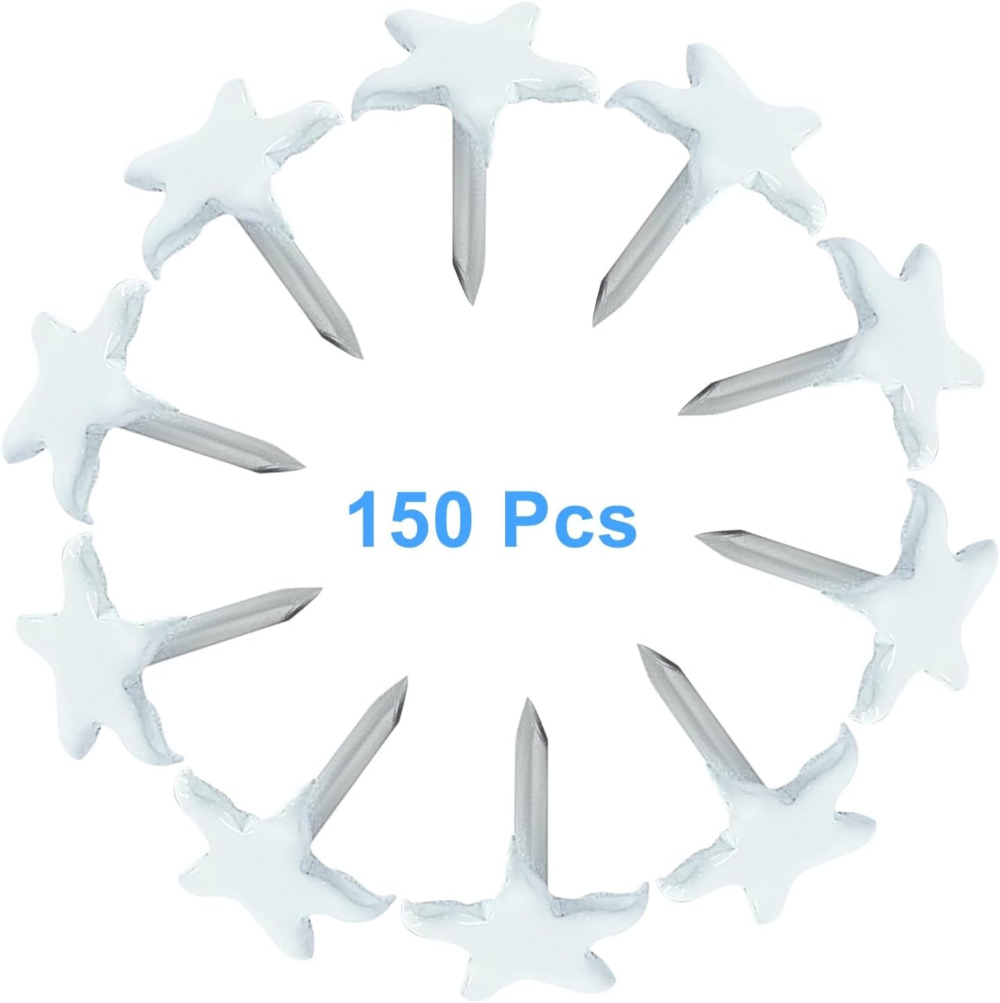 Piutouyar 150 Pcs Star Push Pins, White Upholstery Tacks Star Shaped Decorative Thumb Tacks Metal Upholstery Pins for Upholstered Furniture Cork Board DIY Projects or Home Decor 11 x 13mm