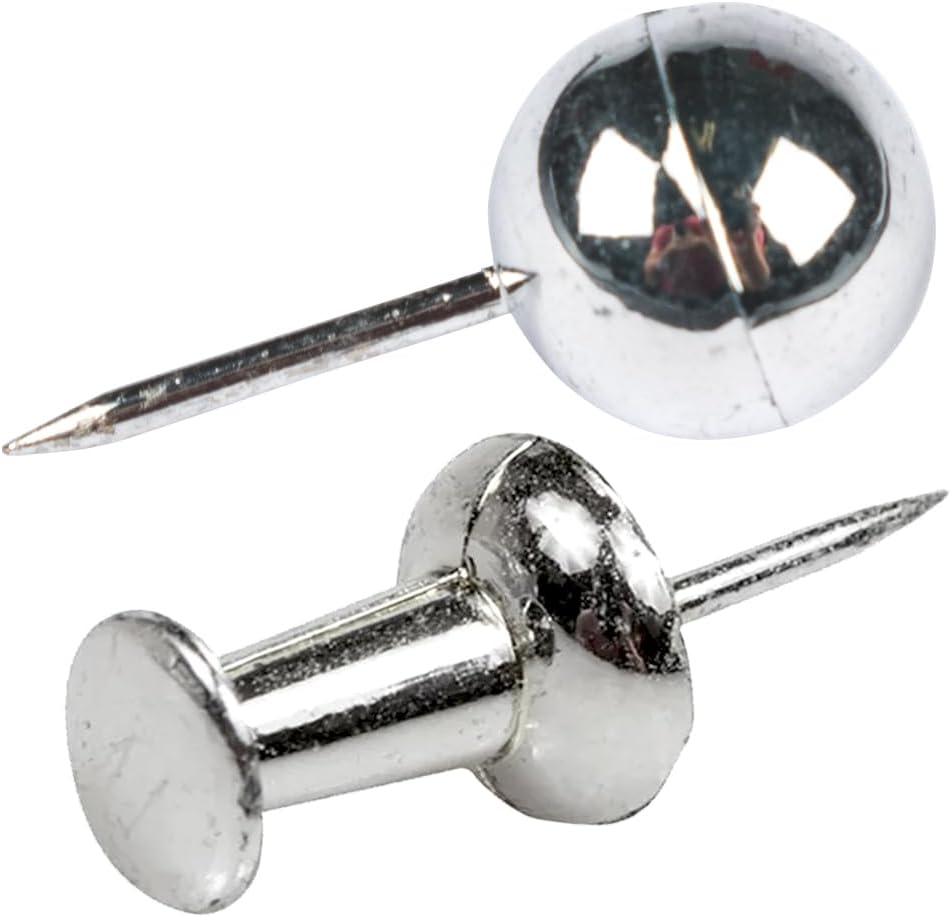 JAM PAPER Colorful Push Pins - Flat & Round Head Thumb Tack Combo Set - Silver Pushpins - 200/Pack