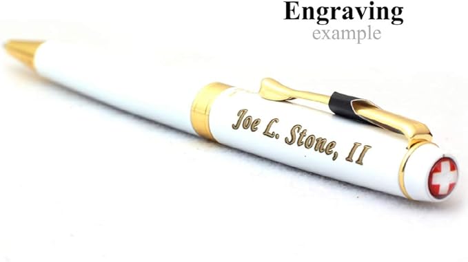 Free Engraving - Personalized Expert Ballpoint Pen, Medium Point, Roller pens, Groomsmen Gift, Free Custom Engraved Gifts for Men, Women (White)