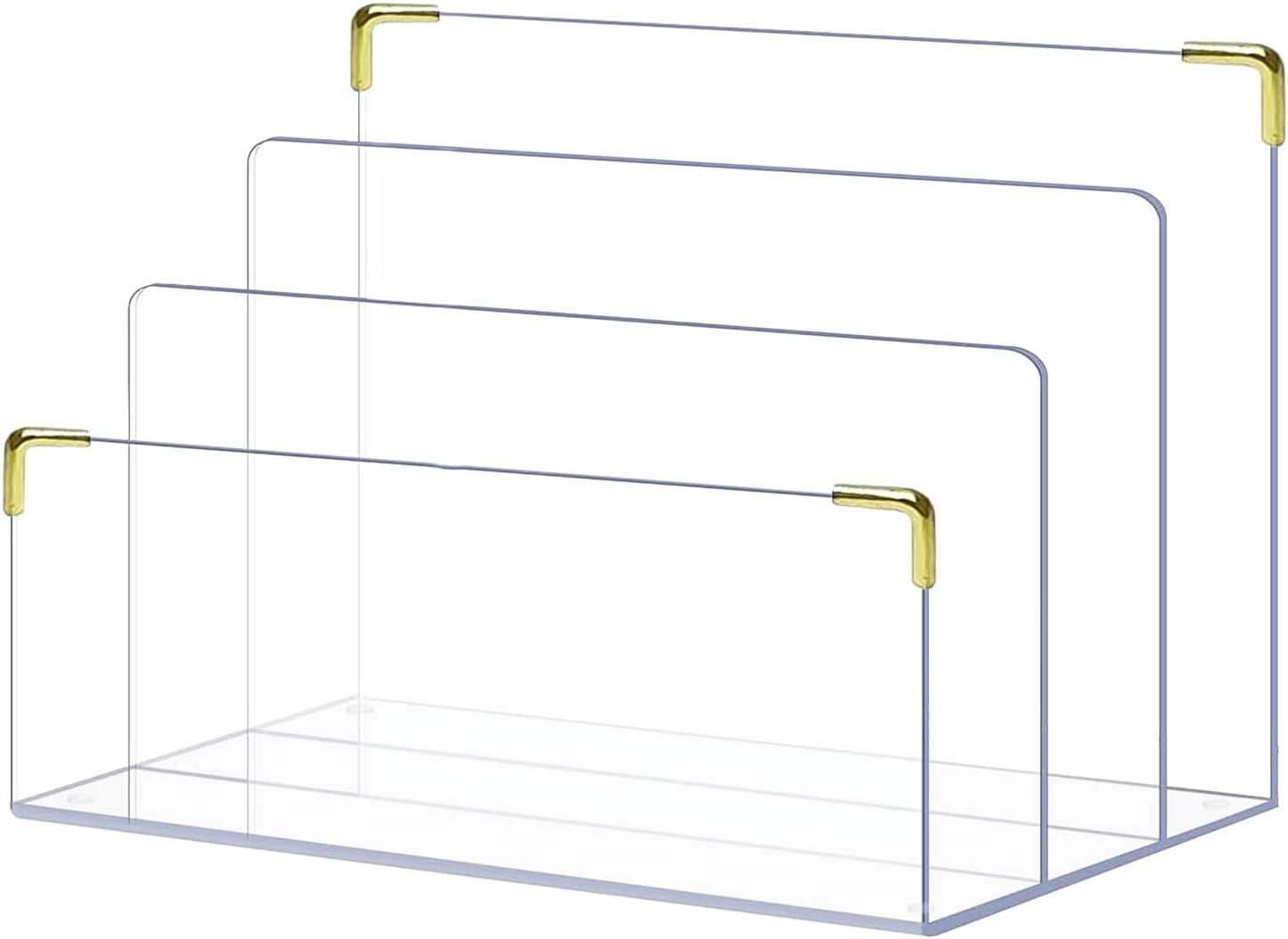 pbf Acrylic File Holder | Clear File Organizer for Desk w/Gold Accents | Acrylic Desk Organizer, Folder Holder, Mail Sorter, File Stand, Magazine Divider, Laptop, Notebook, & Letter Organizer