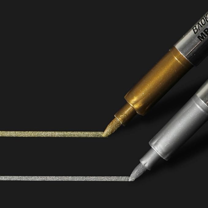 MYARTOOL Metallic Marker Pens, Silver Metallic Permanent Markers for Artist Illustration, Crafts, Gift Card Making, Scrapbooking, Fabric, DIY Photo Album, Value Set of 8