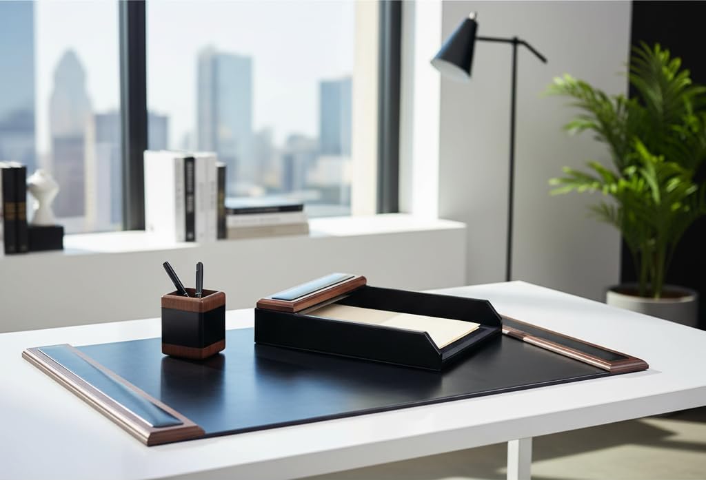 Dacasso Walnut and Leather Desk Set, 3-Piece