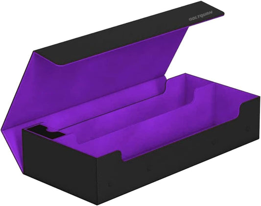 Premium Black-Purple Card Game Deck Storage Box - Holds 550+ Double Sleeved Cards - YugiOh/MTG Card Holder Storage - Playmat Case with Removable Compartment