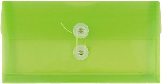 JAM PAPER Plastic Envelopes with Button & String Tie Closure - #10 Business Booklet - 5 1/4 x 10 - Lime Green - 12/Pack