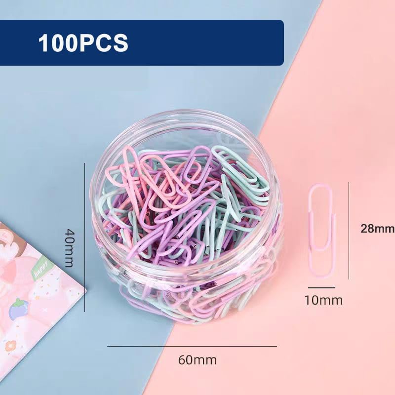 Macaron Colored Paper Clips, 1.1" Medium Paper Clip（28mm, 100pcs Paperclips for Office Supplies and Organization