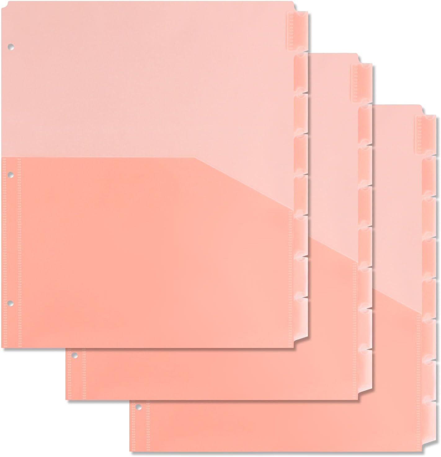 Koqye A4 Dividers for 3 Ring Binder, 8-Tab Purple Folder Dividers with Pockets, Durable Plastic Binder Dividers with Tabs, Plastic Binder Dividers for School & Office Supplies (Orange - 3 Sets)