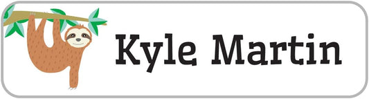 Name Bubbles - Custom Small Rectangle Name Labels for Kids (64 Labels) - Personalized Waterproof Name Stickers for Daycare, Lunch Boxes, Water Bottles, Shoes, School Supplies, & Camp (Sloth)